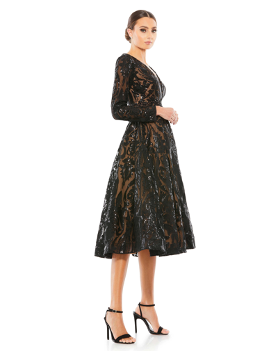 Mac Duggal Sequin Embellished A-line Cocktail Dress In Black / Nude