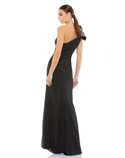 Ieena For Mac Duggal Sequined Bow One-shoulder Gown In Black