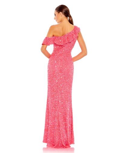 Shop Mac Duggal Sequined Drop Shoulder Trumpet Gown - Final Sale In Watermelon