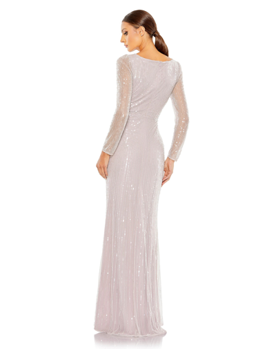 Shop Mac Duggal Sequined Faux Wrap Long Sleeve Gown In Lavender