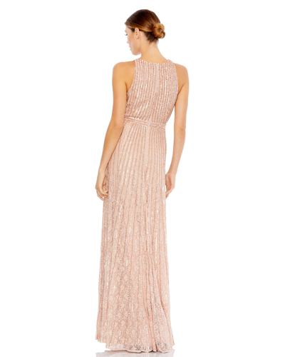 Shop Mac Duggal Sequined Sleeveless Plunge Neck Flowy Gown In Rose Pink