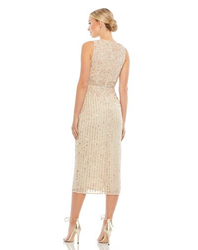 Shop Mac Duggal Sequined Sleeveless V-neck Midi Sheath Dress (nordstrom Closeout) In Nude