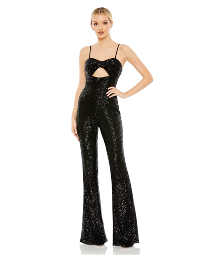 Shop Ieena For Mac Duggal Sequined Spaghetti Strap Cut Out Jumpsuit - Final Sale In Black