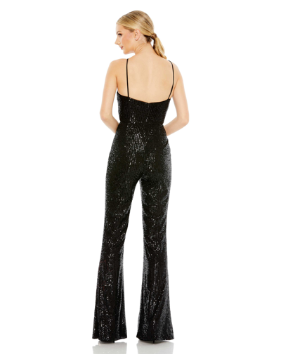 Mac Duggal Sequined Spaghetti Strap Cut Out Jumpsuit Dress In Black