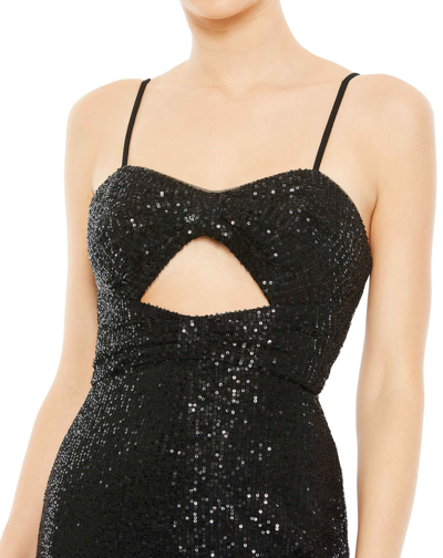 Mac Duggal Sequined Spaghetti Strap Cut Out Jumpsuit Dress In Black