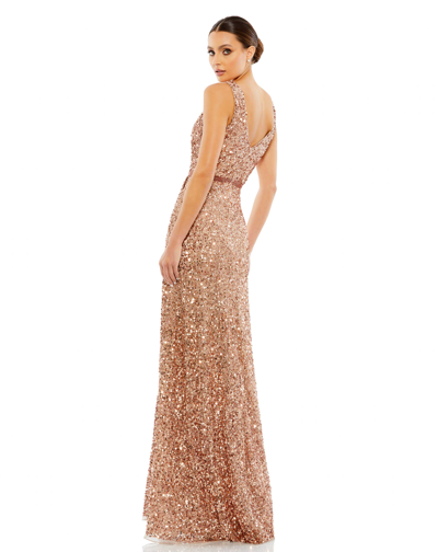 Mac Duggal Sequined Wrap Gown In Copper