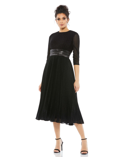 Shop Mac Duggal Shimmering 3/4 Sleeve A-line Midi Dress In Black