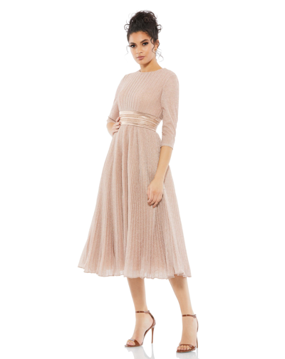 Shop Mac Duggal Shimmering 3/4 Sleeve A-line Midi Dress In Rose/gold