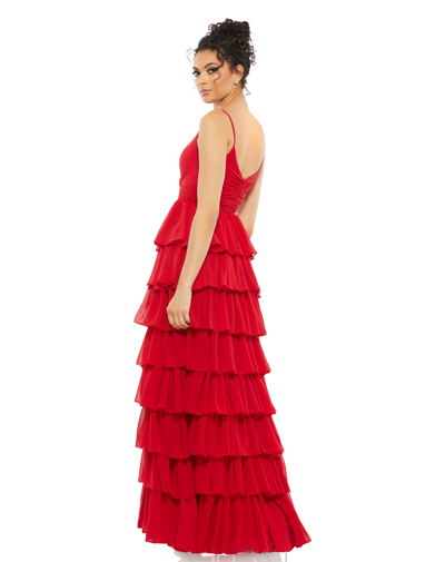 Shop Ieena For Mac Duggal Sleeveless Gown With Ruffled Skirt In Red