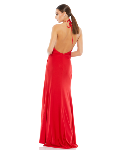 Mac Duggal Sleeveless Pleated Halter Gown In Red