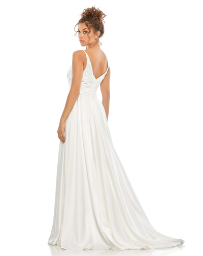 Shop Mac Duggal Sleeveless Faux Wrap Draped Gown In White