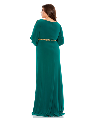 Shop Mac Duggal Split Sleeve Surplice Gown (plus) In Emerald Green