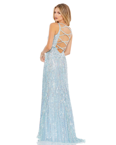 Shop Mac Duggal Strappy Back Sequin Gown In Disco Silver