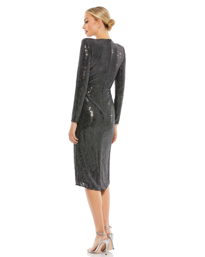 Ieena For Mac Duggal Structured Long Sleeve Side Twist Midi Dress In Black / Silver