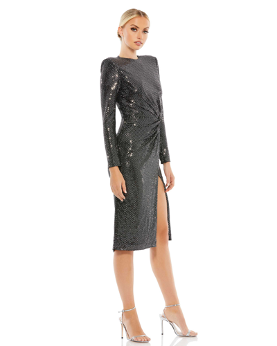 Ieena For Mac Duggal Structured Long Sleeve Side Twist Midi Dress In Black / Silver