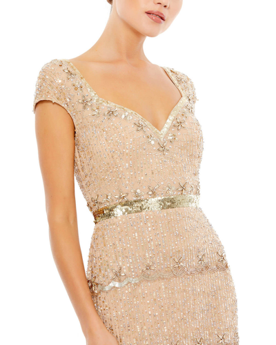 Shop Mac Duggal Cap Sleeve Sweatheart Neckline Beaded Sequin Column Gown In Nude