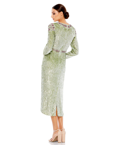 Shop Mac Duggal Floral Beaded Tea-length Dress - Final Sale In Sage