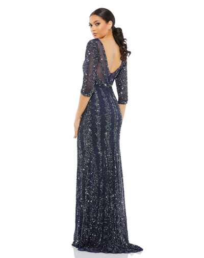 Shop Mac Duggal Three-quarter Sleeve Embellished Gown In Midnight