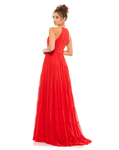 Shop Ieena For Mac Duggal Ruffle Tiered A Line Gown - Final Sale In Red