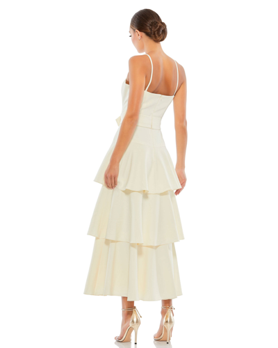 Shop Ieena For Mac Duggal Belted Tiered Ruffle Sleeveless Midi Dress In White