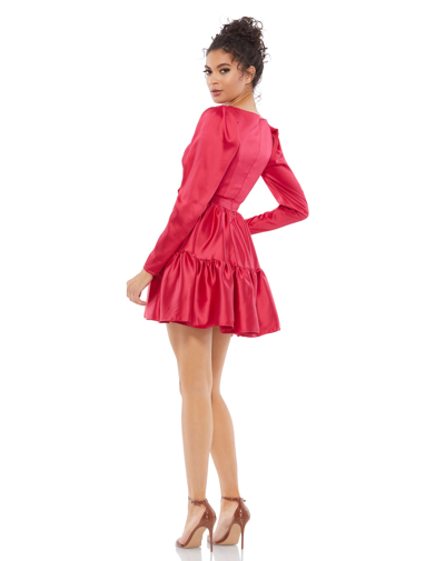 Shop Ieena For Mac Duggal Tiered V-neck Belted Mini Dress - Final Sale In Rouge