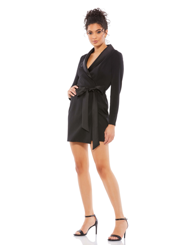 Shop Mac Duggal Long Sleeve Tuxedo Mini Dress In Black