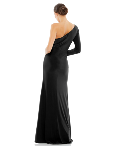 Shop Mac Duggal One Sleeve Beaded Cuff Side Twist Gown In Black