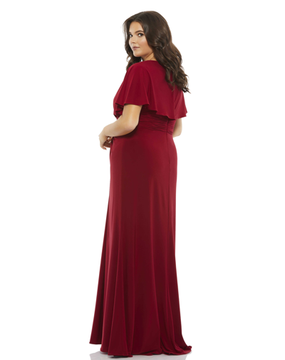 Mac Duggal Plus Size V-neck Solid Jersey Gown In Deep Red