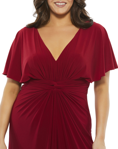 Mac Duggal Plus Size V-neck Solid Jersey Gown In Deep Red