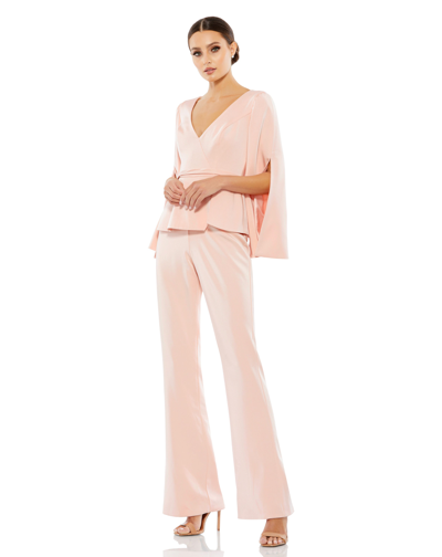 IEENA FOR MAC DUGGAL PINK LONG SLEEVE CREPE PANT SUIT 