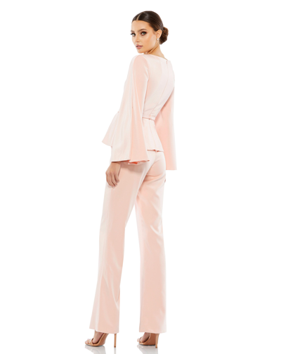 Mac Duggal Long Sleeve Flare Leg Jumpsuit In Pink