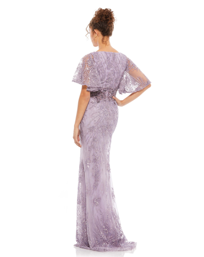 Shop Mac Duggal Vintage Flutter Sleeve Evening Gown In Vintage Lilac