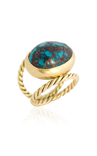Shop Haute Victoire Women's 18k Yellow Gold Turquoise Hand-twisted  Ring