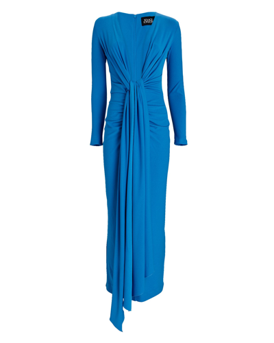 Shop Solace London Lorena Knotted Crepe Midi Dress In Blue-med