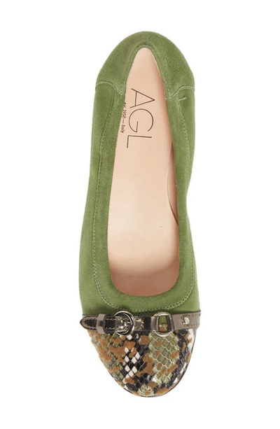 Shop Agl Attilio Giusti Leombruni Monika Cap Toe Ballet Flat In Forest/ Olive/ Pebble