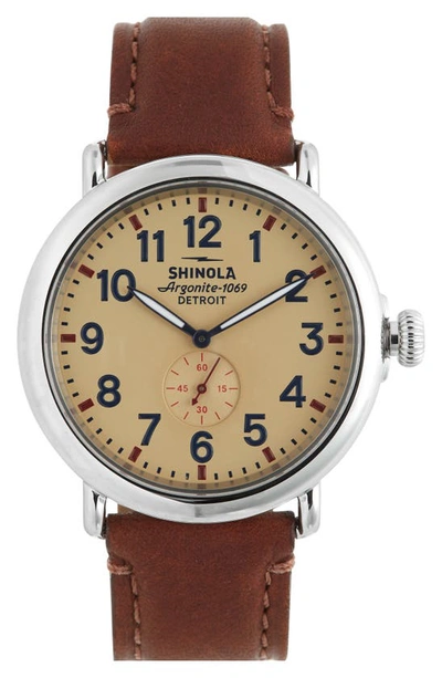 Shop Shinola Runwell Leather Strap Watch, 47mm In Oat