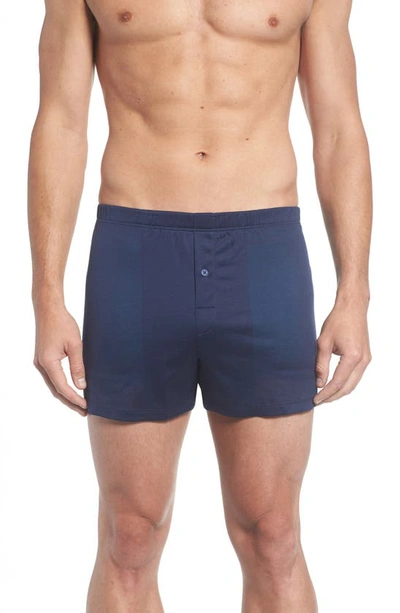 Shop Hanro Cotton Sporty Knit Boxers In Midnight Navy