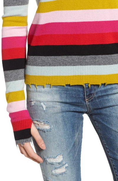 Shop Pam & Gela Multistripe Raw Edge Wool & Cashmere Blend Sweater In Multi Stripe