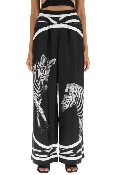 Shop Dolce & Gabbana Zebra Print Silk Pajama Pants In Black