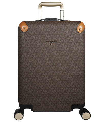 Shop Michael Kors Monogram Logo Print Suitcase In Brown