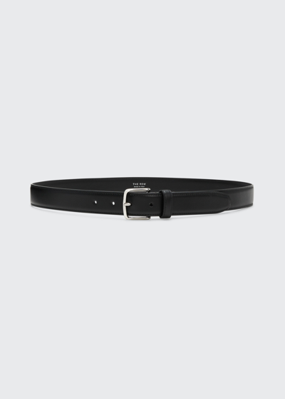 Shop The Row Classic Calf Leather Belt In Dark Brown Gold
