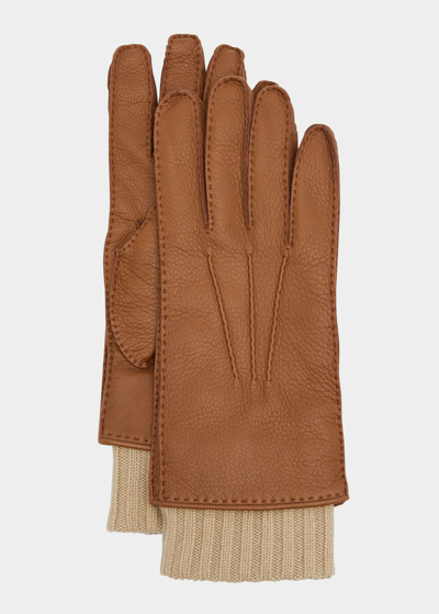 Shop Loro Piana Men's Guanto Leather Gloves In E04n Dark Tobacco