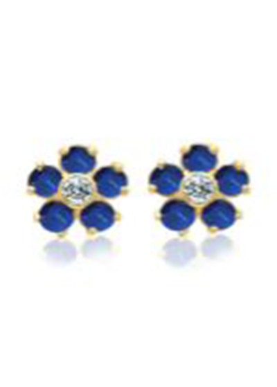 Shop Jennifer Meyer Blue Sapphire Diamond-center Flower Earrings In Gold
