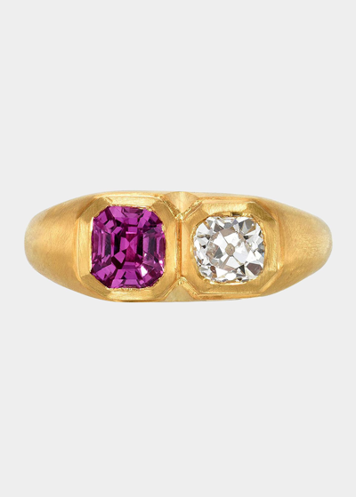 Shop Darius One-of-a-kind Double Pink Sapphire And Diamond Ring In Yg