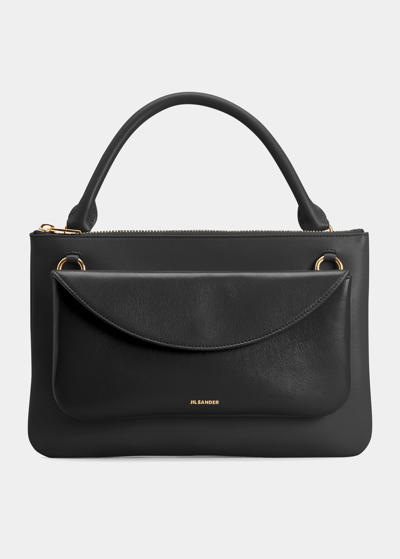Shop Jil Sander Link Large Leather Top-handle Bag In 001 - Black