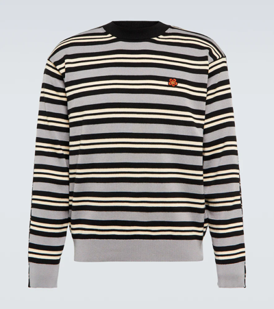 Shop Kenzo Striped Wool-blend Sweater In Misty Grey