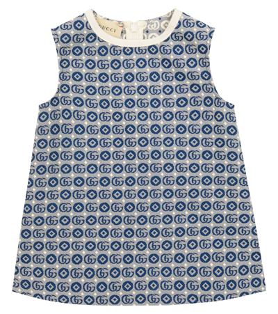 Shop Gucci Baby Double G Jacquard Dress In Bluette/nat.white/mc