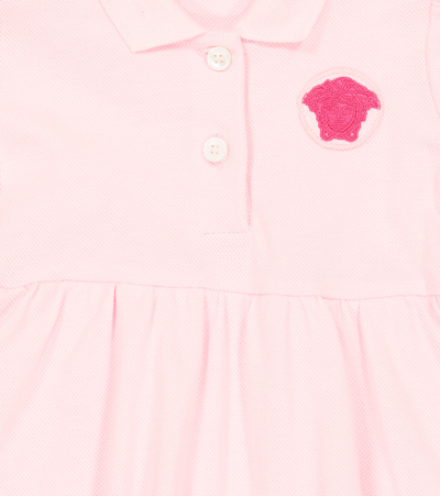 Shop Versace Baby Logo Cotton Piqué Polo Dress In Rosa Baby+fuxia