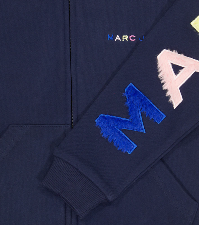 Shop Marc Jacobs Embroidered Cotton Jersey Zip-up Hoodie In Navy