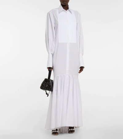 Shop Alaïa Cotton Poplin Maxi Shirt Dress In Blanc